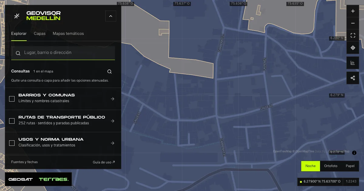 GeoSAT geovisor: “Rural cadastre” query enabled on the Medellín map.