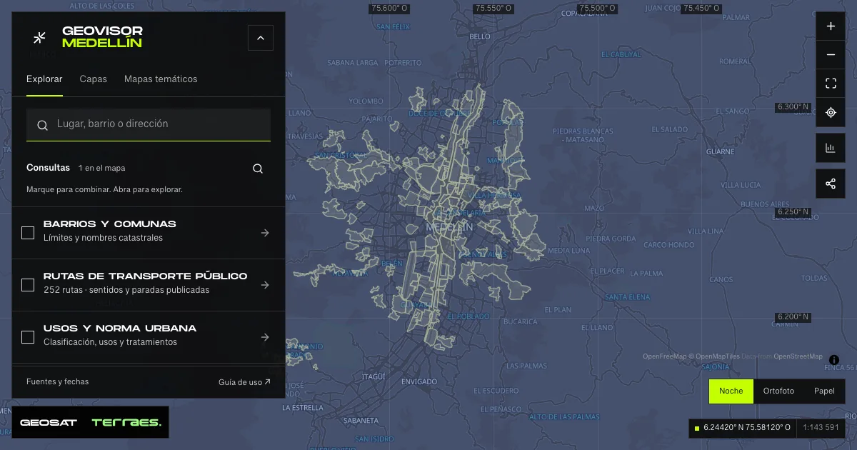 GeoSAT geovisor: “Partial plans” query enabled on the Medellín map.
